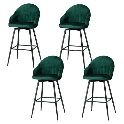 Artiss 4X Bar Stools Velvet Swivel Metal Legs Green Benches Bar Stools