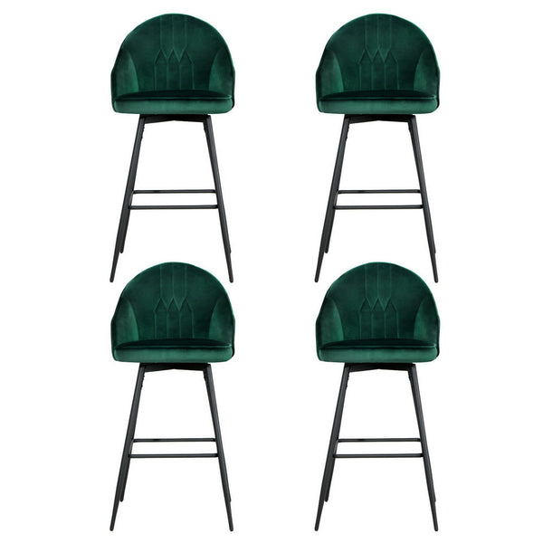Artiss 4X Bar Stools Velvet Swivel Metal Legs Green Benches Bar Stools