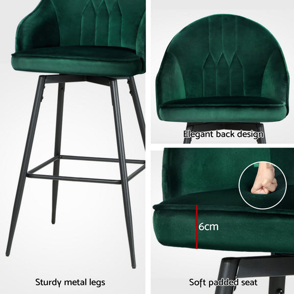 Artiss 4X Bar Stools Velvet Swivel Metal Legs Green Benches Bar Stools