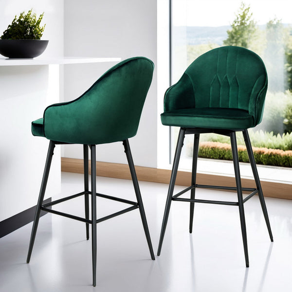 Artiss 4X Bar Stools Velvet Swivel Metal Legs Green Benches Bar Stools