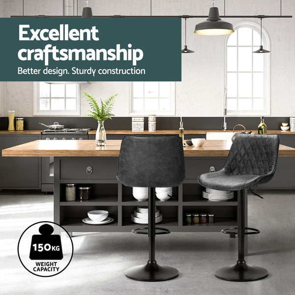 Artiss 4X Bar Stools Gas Lift Leather Black Benches Bar Stools
