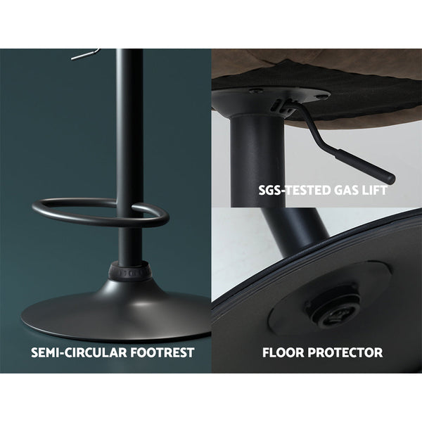 Artiss 2X Bar Stools Gas Lift Vintage Leather Brown Benches Bar Stools