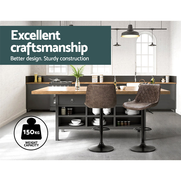 Artiss 2X Bar Stools Gas Lift Vintage Leather Brown Benches Bar Stools