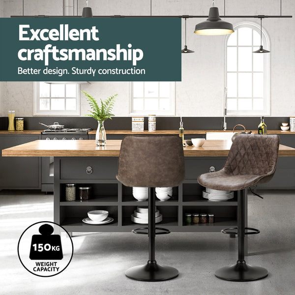 Artiss 4X Bar Stools Gas Lift Leather Brown Benches Bar Stools