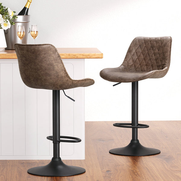 Artiss 4X Bar Stools Gas Lift Leather Brown Benches Bar Stools