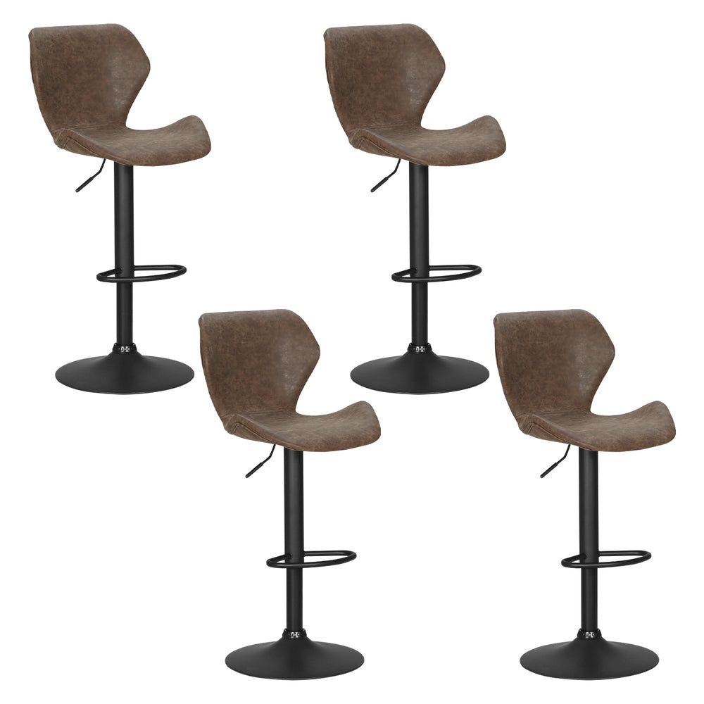 Artiss 4X Bar Stools Leather Gas Lift Brown Benches Bar Stools