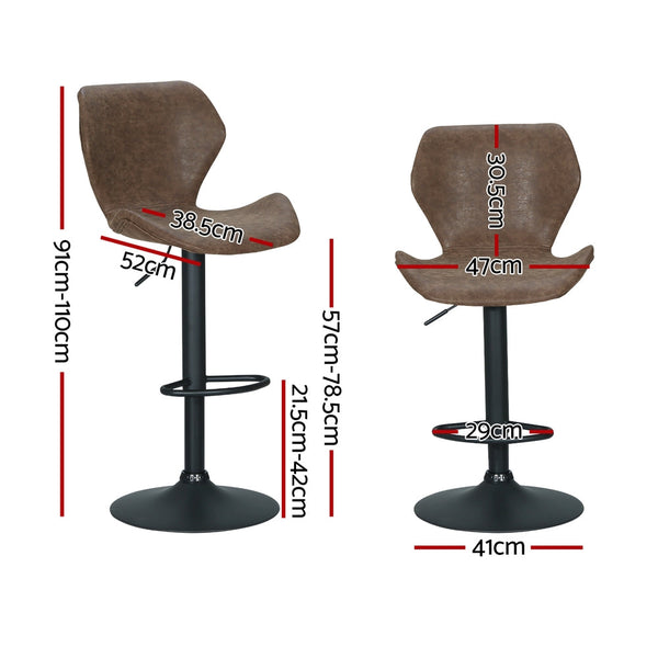 Artiss 4X Bar Stools Leather Gas Lift Brown Benches Bar Stools