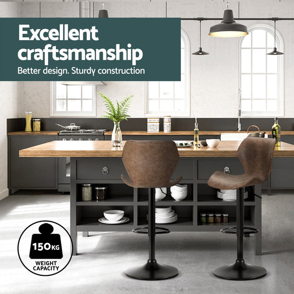 Artiss 4X Bar Stools Leather Gas Lift Brown Benches Bar Stools