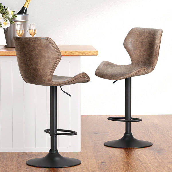 Artiss 4X Bar Stools Leather Gas Lift Brown Benches Bar Stools