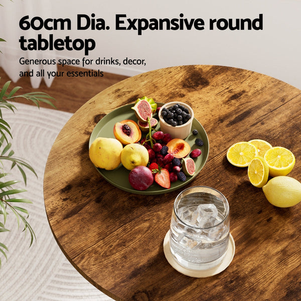 Artiss Height Adjustable Bar Table 360 Swivel Round Gaslift Design 60Cm Rustic Brown Black Bar Tables