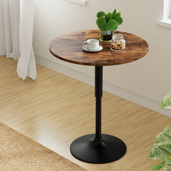 Artiss Height Adjustable Bar Table 360 Swivel Round Gaslift Design 60Cm Rustic Brown Black Bar Tables