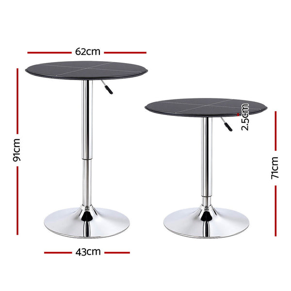 Artiss Bar Table Round Swivel Height Adjustable 62Cm Modern Pvc Leather Black Bar Tables