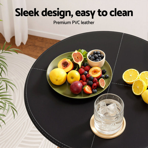 Artiss Bar Table Round Swivel Height Adjustable 62Cm Modern Pvc Leather Black Bar Tables