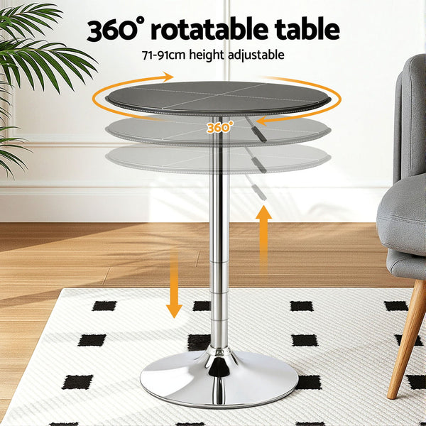 Artiss Bar Table Round Swivel Height Adjustable 62Cm Modern Pvc Leather Black Bar Tables