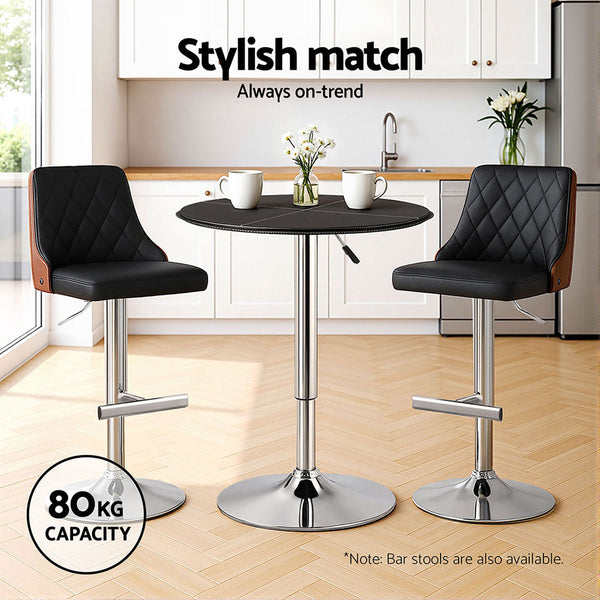 Artiss Bar Table Round Swivel Height Adjustable 62Cm Modern Pvc Leather Black Bar Tables
