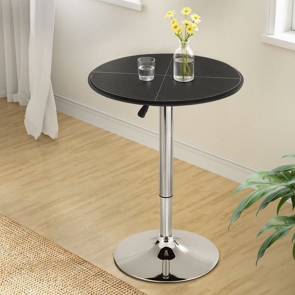 Artiss Bar Table Round Swivel Height Adjustable 62Cm Modern Pvc Leather Black Bar Tables