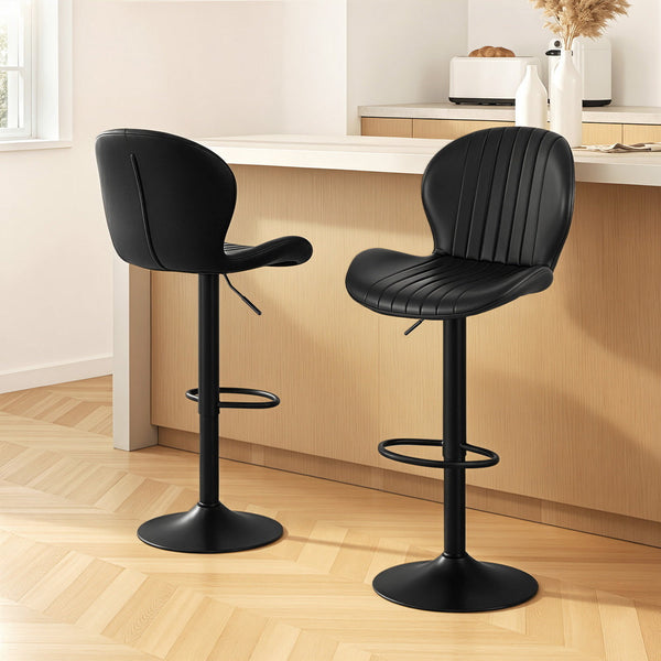 Artiss 2X Bar Stools Kitchen Swivel Gas Lift Counter Chair Shell Leather Black Benches Bar Stools