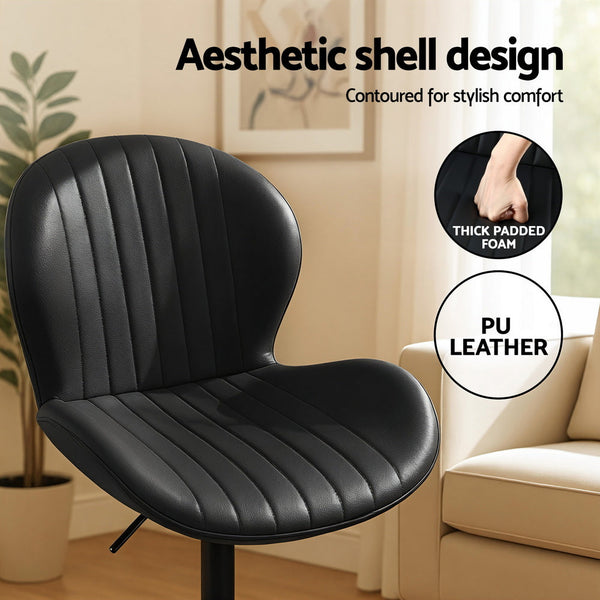 Artiss 4X Bar Stools Kitchen Swivel Gas Lift Counter Chair Shell Leather Black Benches Bar Stools