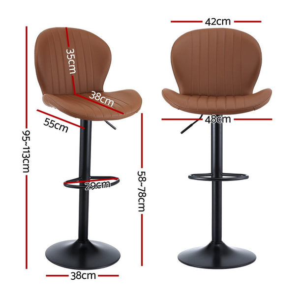 Artiss 2X Bar Stools Kitchen Swivel Gas Lift Counter Chair Shell Leather Brown Benches Bar Stools