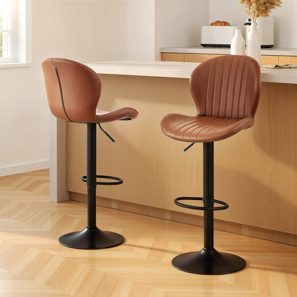 Artiss 2X Bar Stools Kitchen Swivel Gas Lift Counter Chair Shell Leather Brown Benches Bar Stools