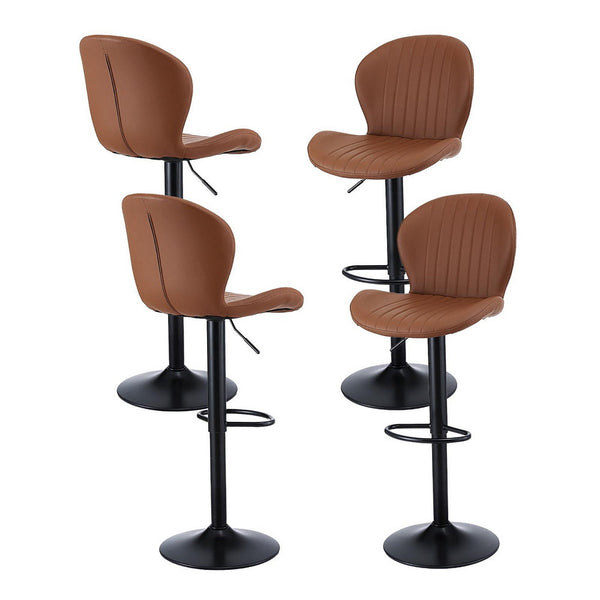 Artiss 4X Bar Stools Kitchen Swivel Gas Lift Counter Chair Shell Leather Brown Benches Bar Stools