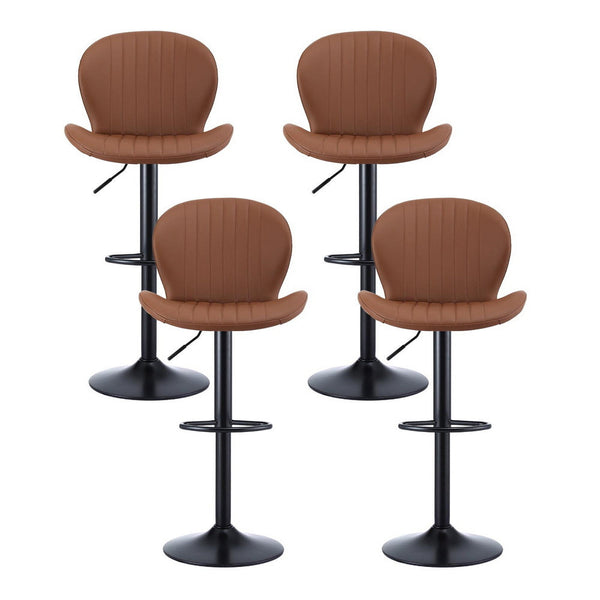 Artiss 4X Bar Stools Kitchen Swivel Gas Lift Counter Chair Shell Leather Brown Benches Bar Stools