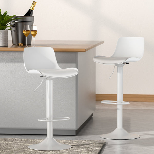 Artiss Bar Stools Kitchen Swivel Gas Lift Leather Dining Chairs White X2 Benches Bar Stools