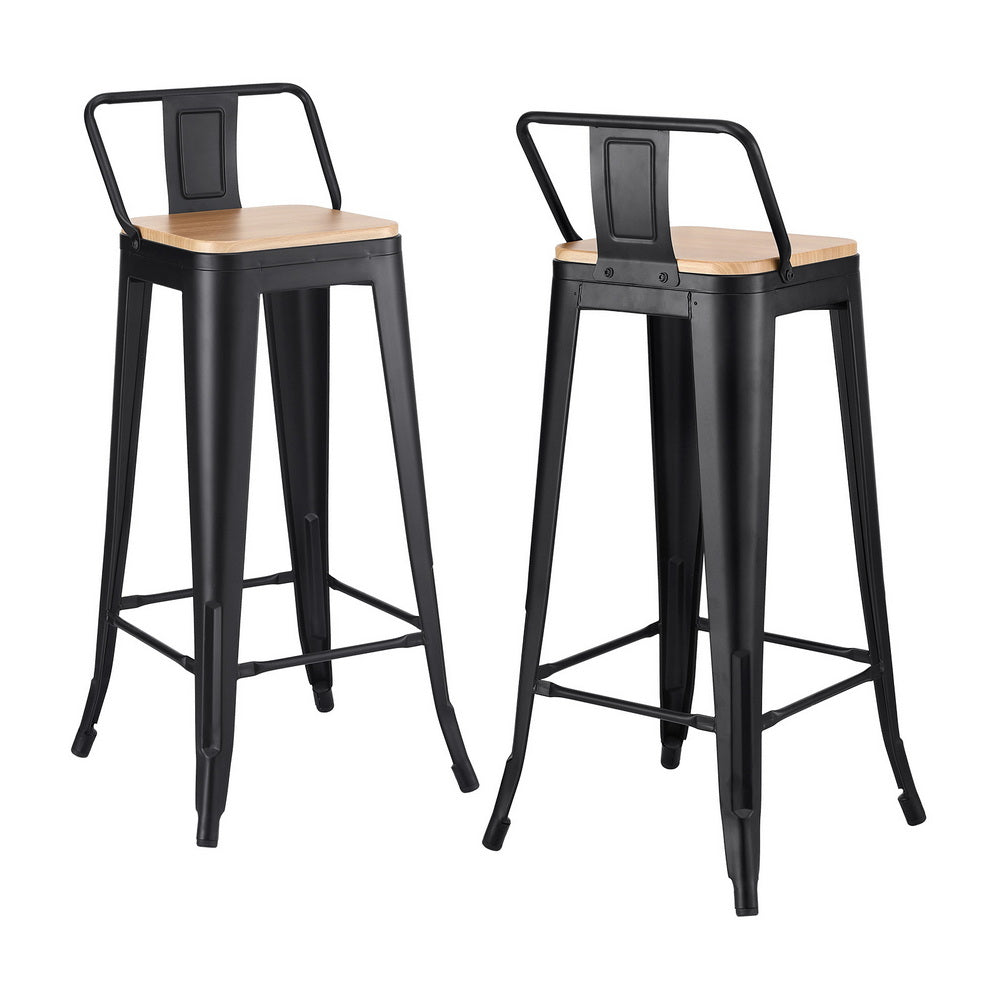 Artiss 2X Bar Stools Kitchen Counter High Chair Dining Stackable Metal Black Benches Bar Stools