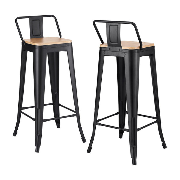 Artiss 2X Bar Stools Kitchen Counter High Chair Dining Stackable Metal Black Benches Bar Stools