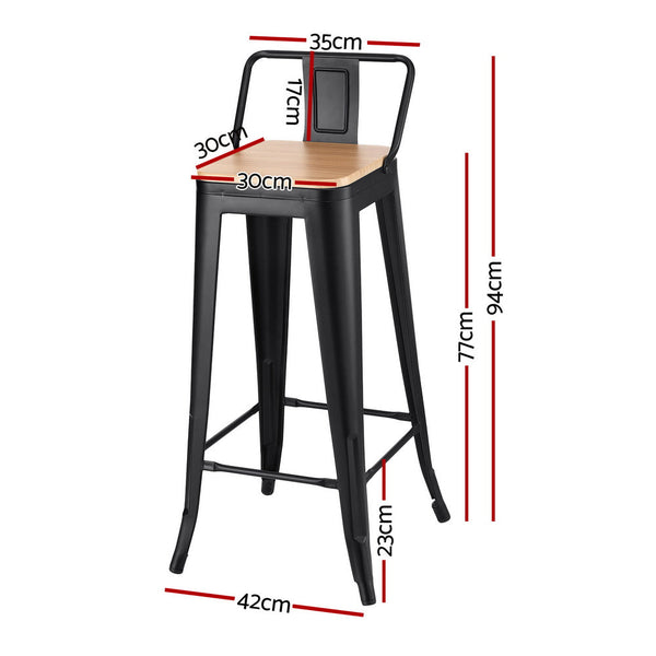 Artiss 2X Bar Stools Kitchen Counter High Chair Dining Stackable Metal Black Benches Bar Stools