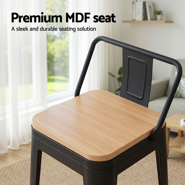 Artiss 2X Bar Stools Kitchen Counter High Chair Dining Stackable Metal Black Benches Bar Stools