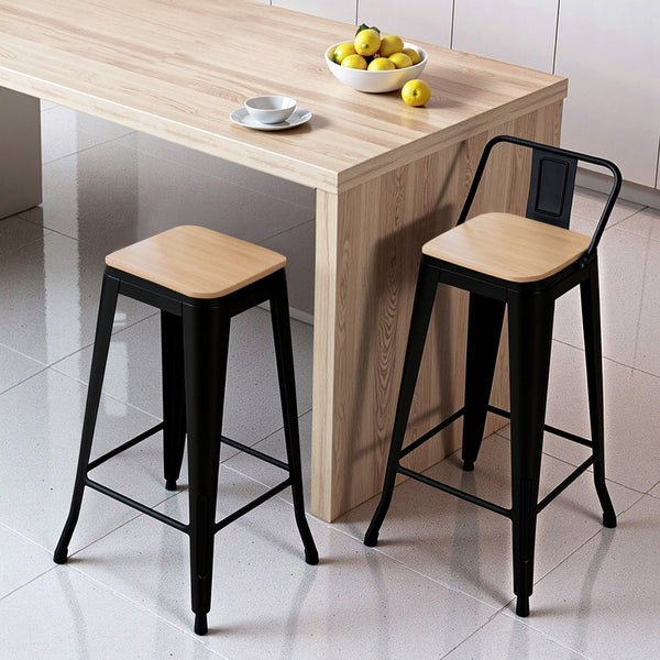 Artiss 2X Bar Stools Kitchen Counter High Chair Dining Stackable Metal Black Benches Bar Stools