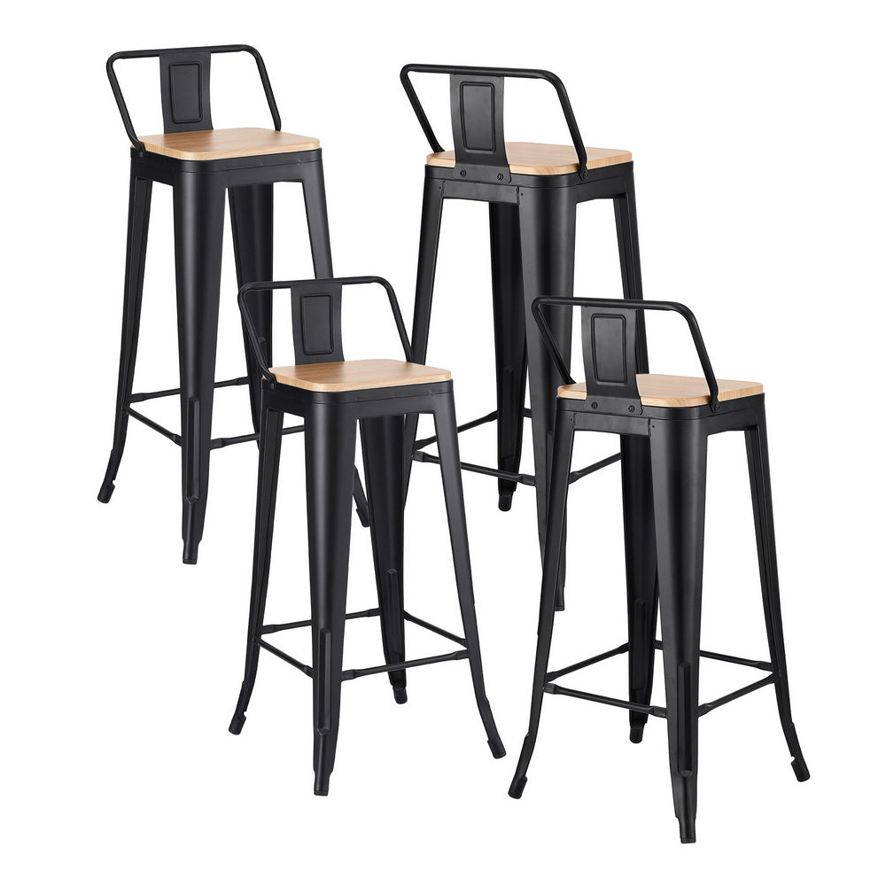 Artiss 4X Bar Stools Kitchen Counter High Chair Dining Stackable Metal Black Benches Bar Stools