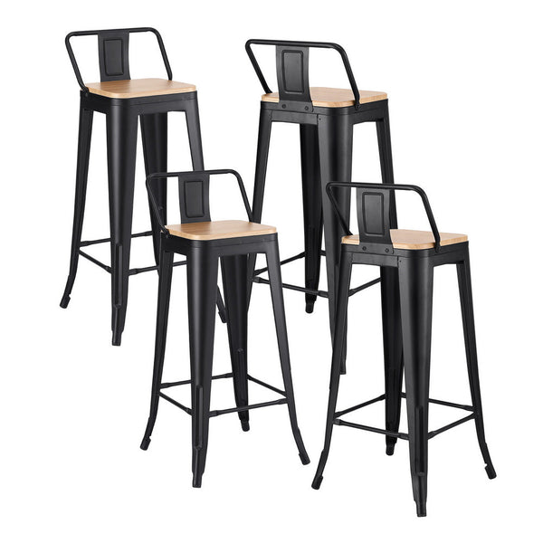 Artiss 4X Bar Stools Kitchen Counter High Chair Dining Stackable Metal Black Benches Bar Stools