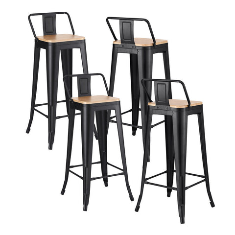 Artiss 4X Bar Stools Kitchen Counter High Chair Dining Stackable Metal Black Benches Bar Stools