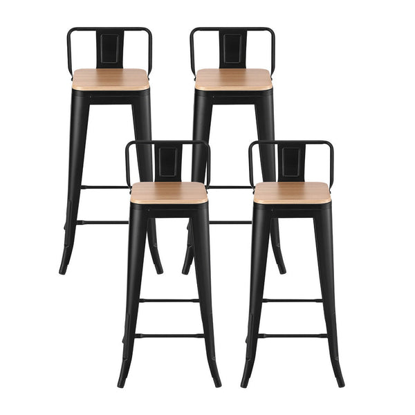 Artiss 4X Bar Stools Kitchen Counter High Chair Dining Stackable Metal Black Benches Bar Stools