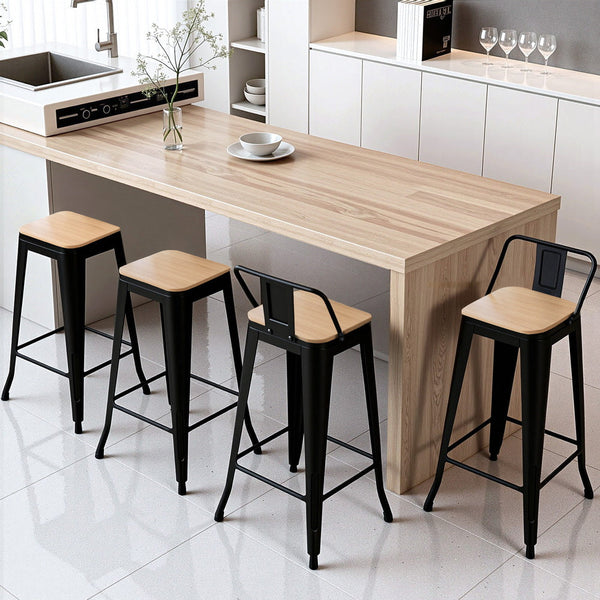 Artiss 4X Bar Stools Kitchen Counter High Chair Dining Stackable Metal Black Benches Bar Stools
