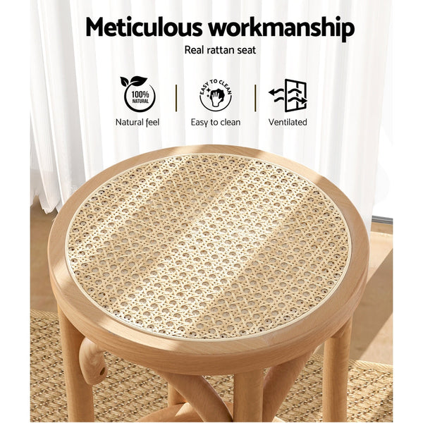 Beech Wood Bar Stool Rattan Seat 150 Kilogram Capacity Home Furniture Benches Bar Stools