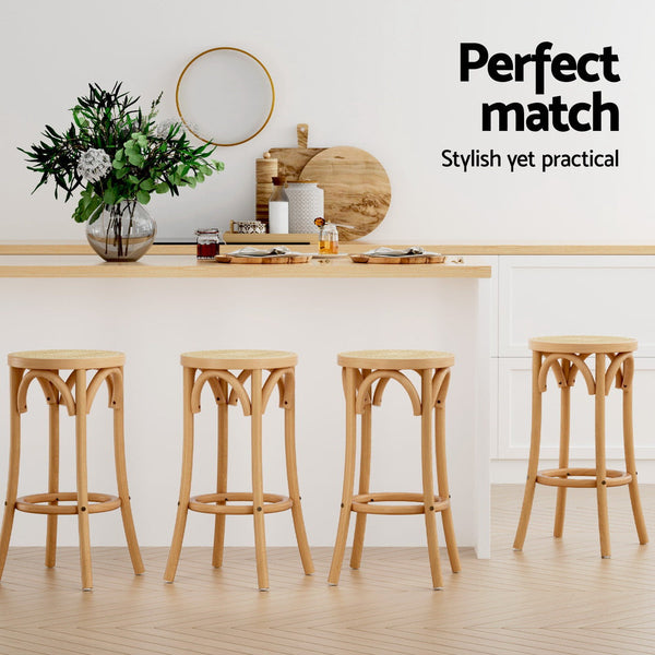 Artiss 4X Bar Stoosl Rattan Seat Benches Bar Stools