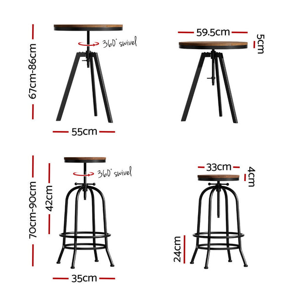 Artiss Bar Table Stools Set Industrial Kitchen Chairs For Home And Cafe Bar Tables