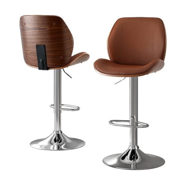 Artiss 2X Bar Stools Bentwood Adjustable Kitchen Counter Chair Leather Brown Benches Bar Stools