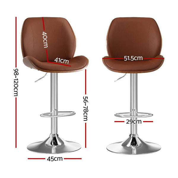 Artiss 2X Bar Stools Bentwood Adjustable Kitchen Counter Chair Leather Brown Benches Bar Stools