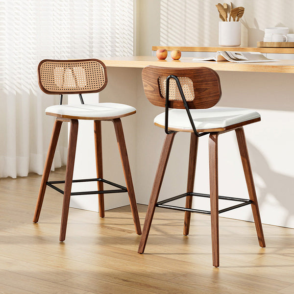 Artiss Bar Stools Kitchen Counter Rattan Chairs Pu Leather Padding Bar Tables