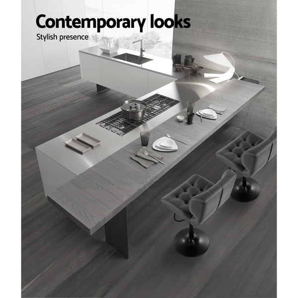 Artiss 2X Bar Stools Gas Lift Leather Padded Grey Benches Bar Stools