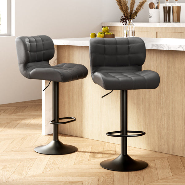 Artiss 2X Bar Stools Gas Lift Leather Padded Grey Benches Bar Stools