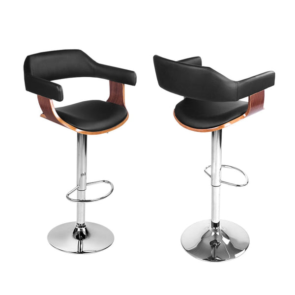 Artiss Bar Stools Set Of Four Gas Lift Leather With Armrest Black Furniture Benches Bar Stools