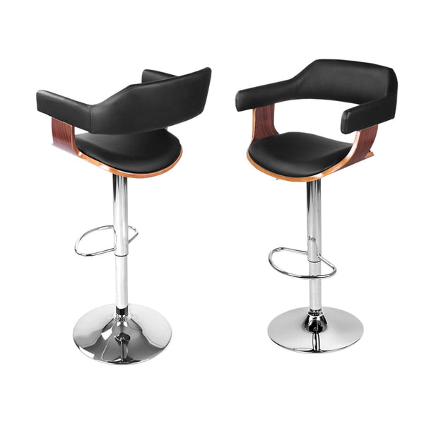 Artiss Bar Stools Set Of Four Gas Lift Leather With Armrest Black Furniture Benches Bar Stools