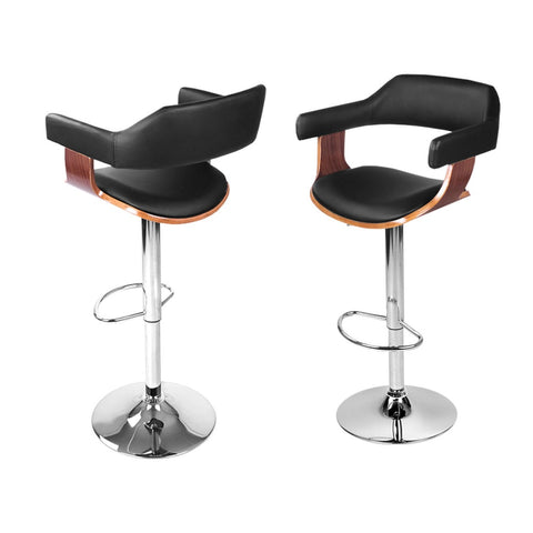 Artiss Bar Stools Set Of Four Gas Lift Leather With Armrest Black Furniture Benches Bar Stools