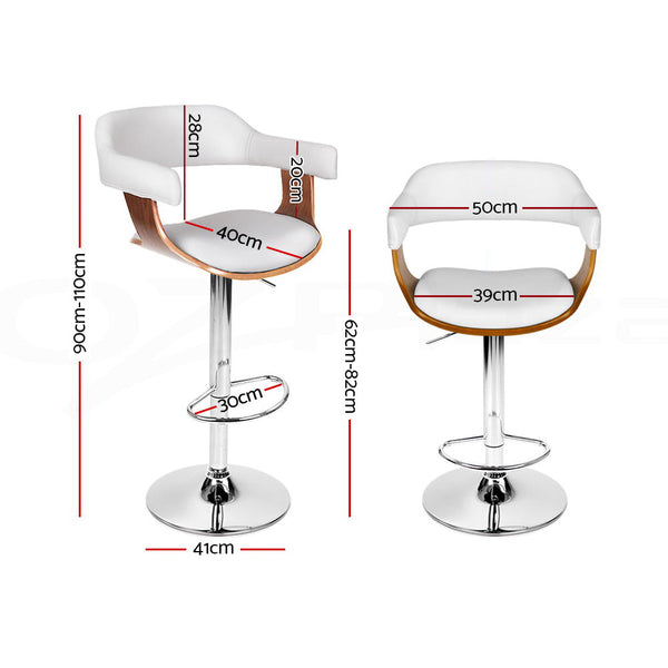 Artiss Bar Stools Set Of Two Gas Lift Leather With Armrest White Furniture Benches Bar Stools