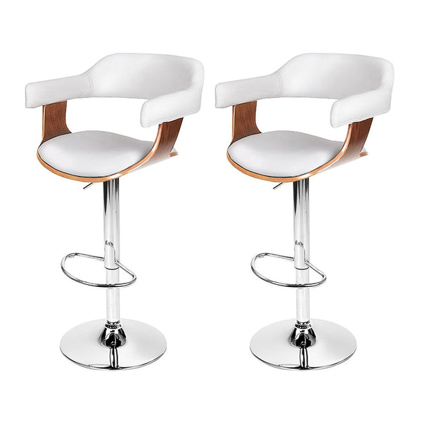 Artiss Bar Stools Set Of Two Gas Lift Leather With Armrest White Furniture Benches Bar Stools